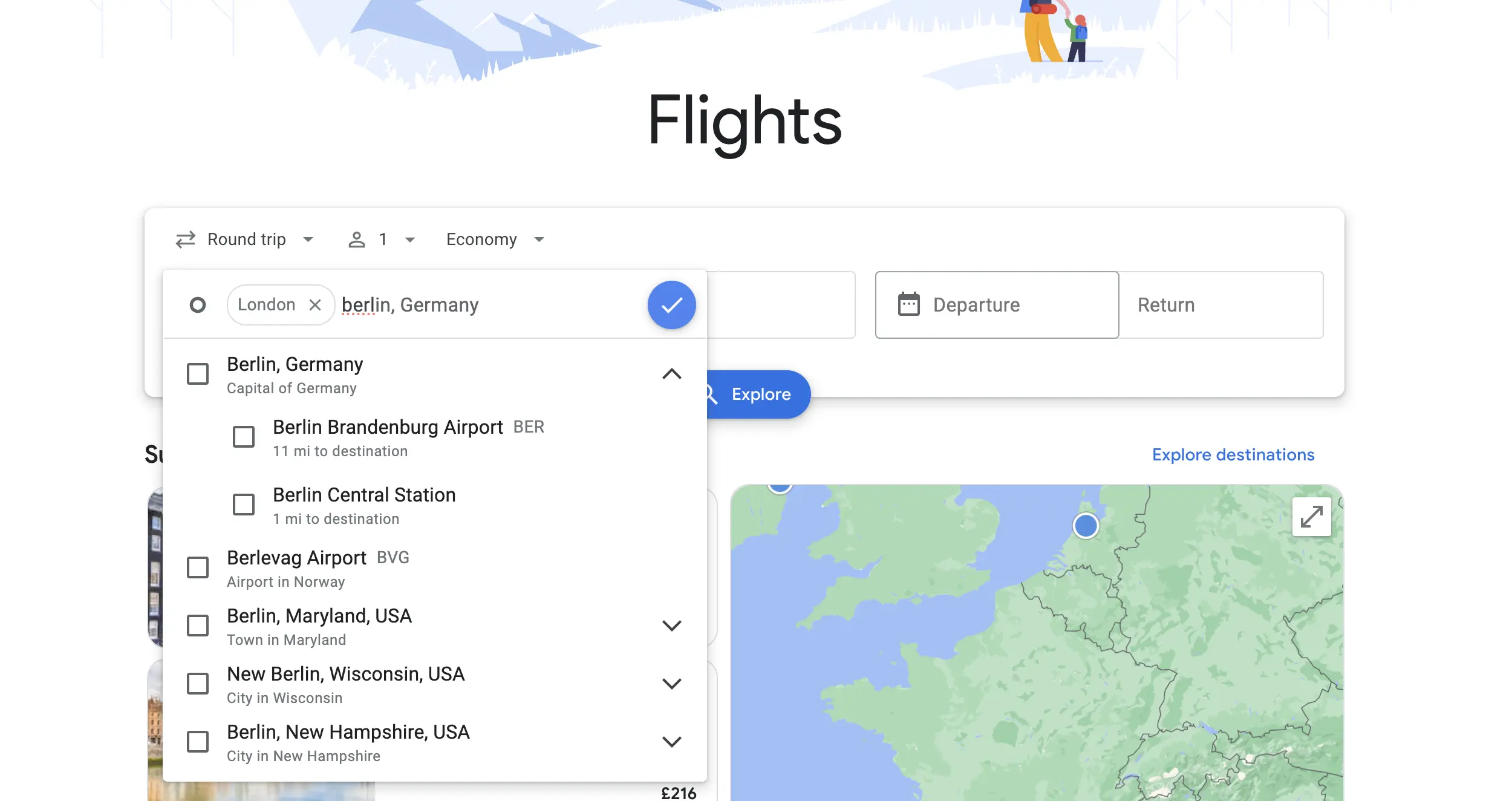 Google Flights search