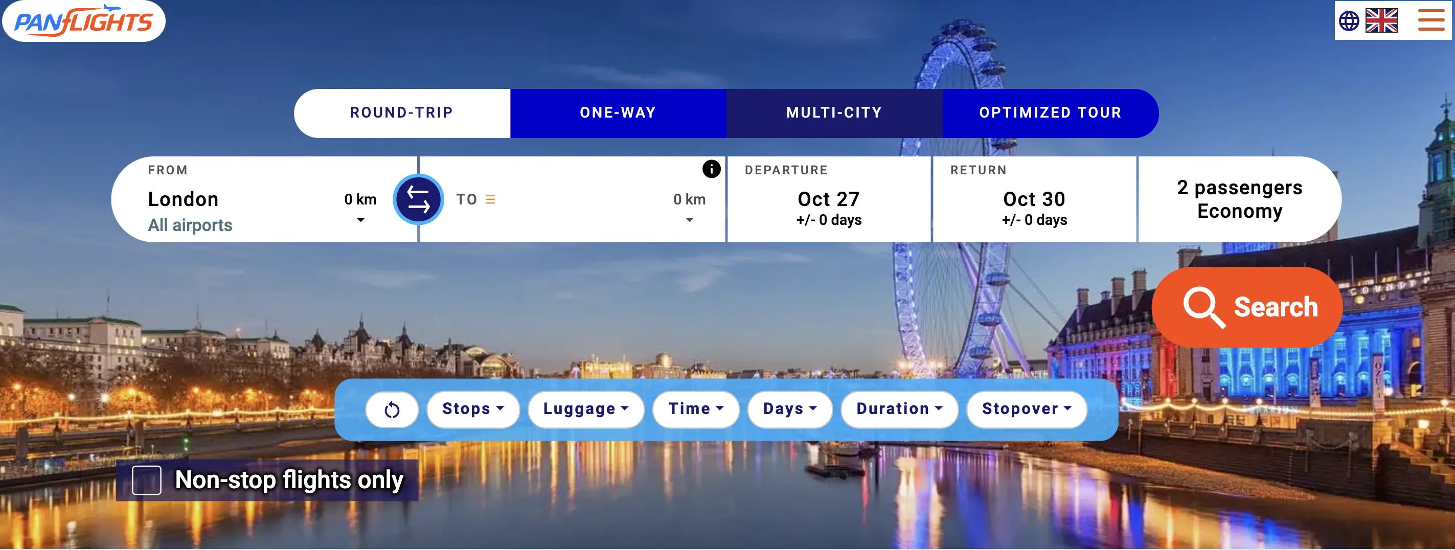 Panflights search form